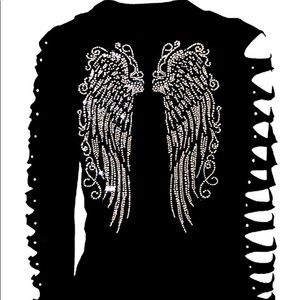Angel Wings Bling Rhinestones Long sleeve T-shirt